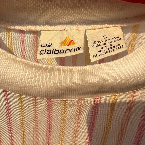Vtg Liz Claiborne Pink, Yellow, White Striped Long-Sleeve Pullover Top | Small - Picture 3 of 13